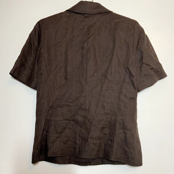 Vintage Ellen Tracy 100% Linen Button Up 80s Short Sleeve Blouse Collar Brown 8 - Picture 6 of 6